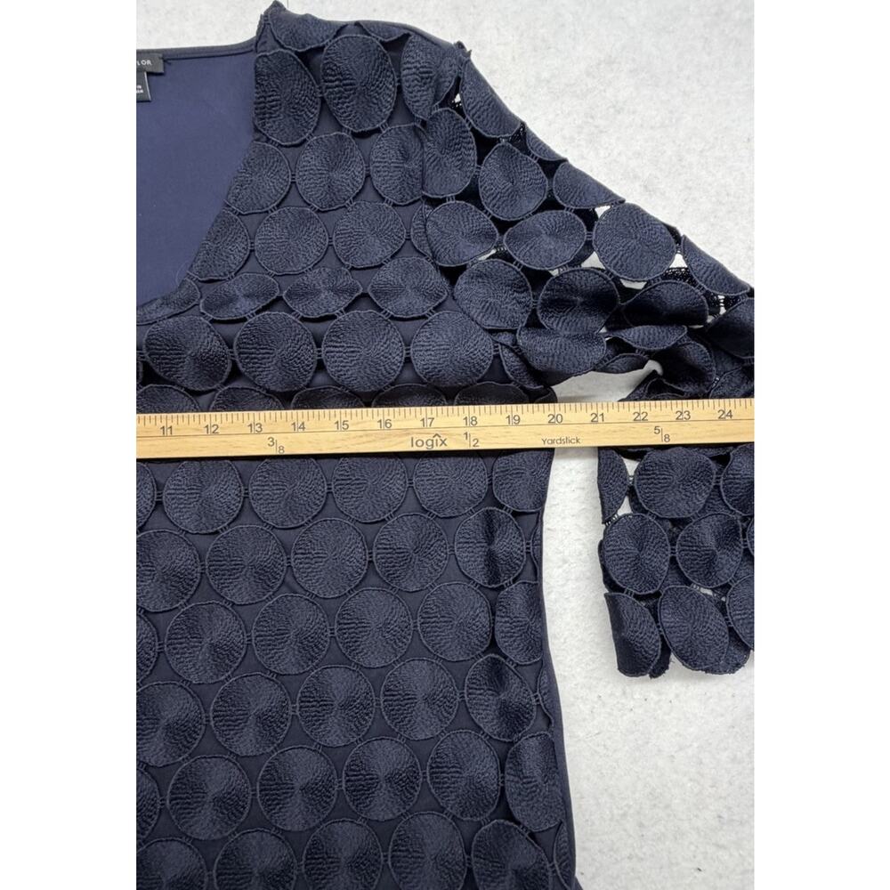 Ann Taylor Womens M Navy Blue 3D Circle Applique Blouse Bell Sleeve V Neck Lined - Picture 4 of 8